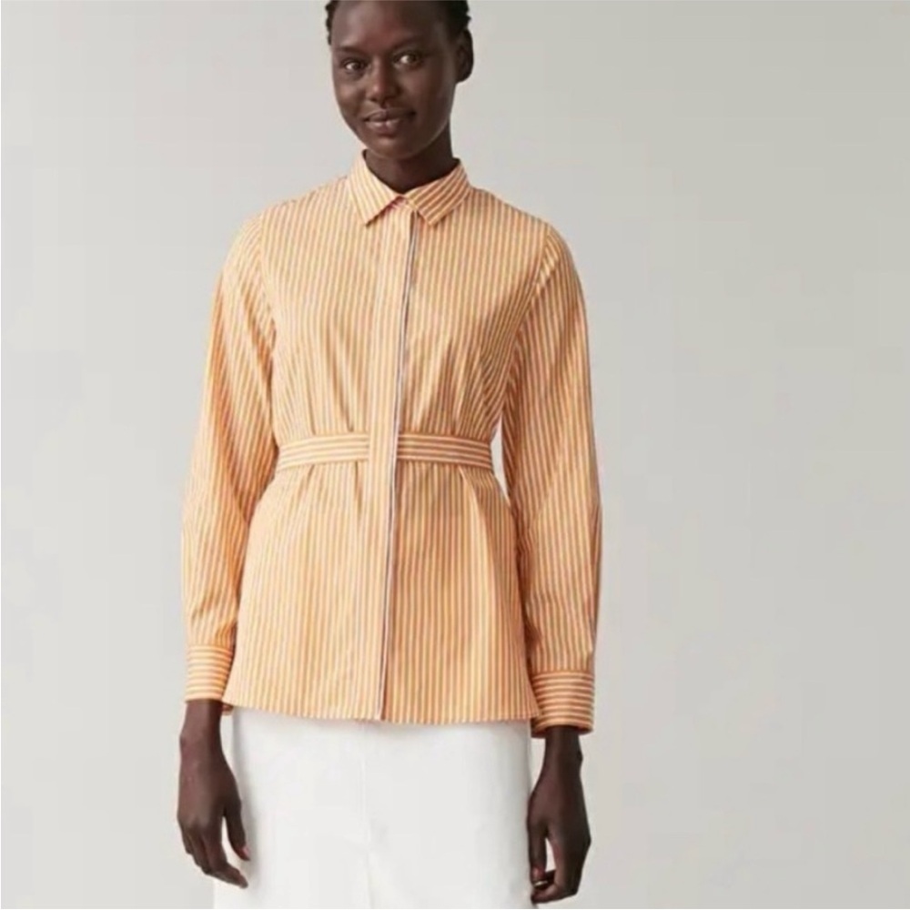 COS Striped Belted Button-Down Shirt | Tailored Fit | NWT | Size 2